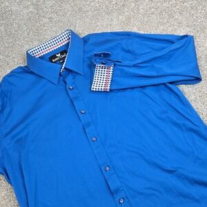 Butter Cloth Shirt 2XL Blue Button Down Performance Gingham Flip Cuff Casual